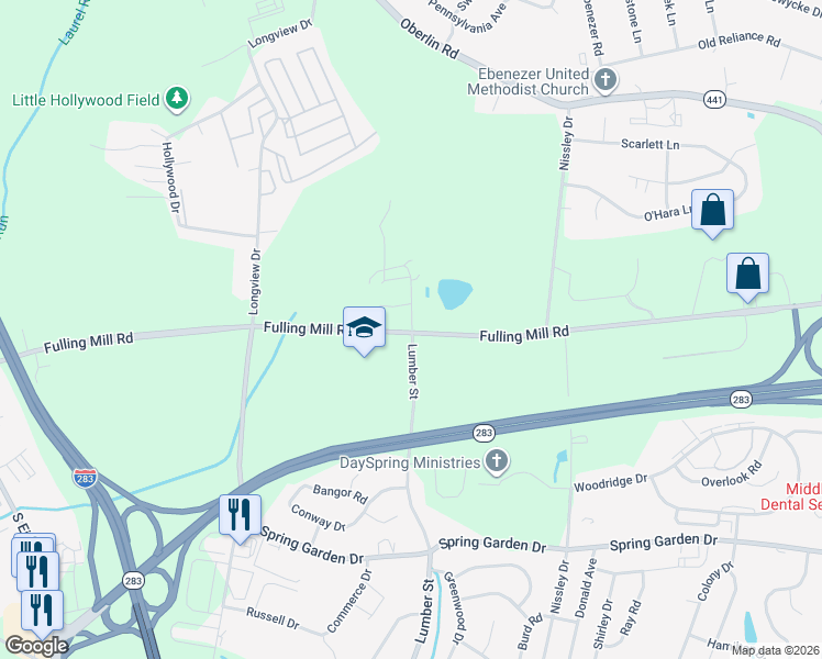 map of restaurants, bars, coffee shops, grocery stores, and more near 2400 Fulling Mill Road in Middletown