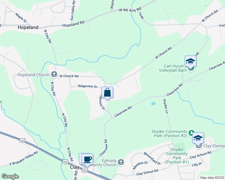 map of restaurants, bars, coffee shops, grocery stores, and more near 580 West Church Road in Ephrata