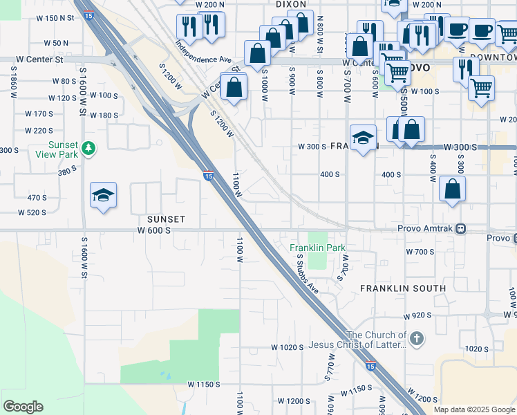 map of restaurants, bars, coffee shops, grocery stores, and more near 1003 West 500 South in Provo