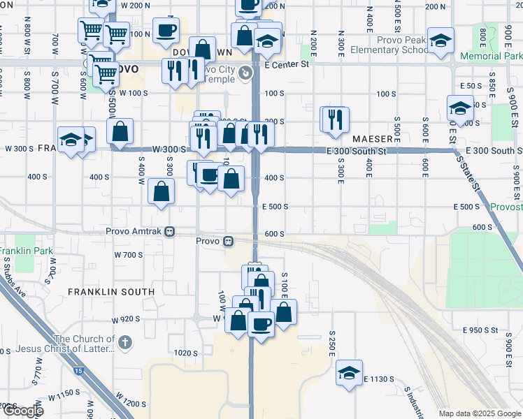 map of restaurants, bars, coffee shops, grocery stores, and more near 515 South University Avenue in Provo