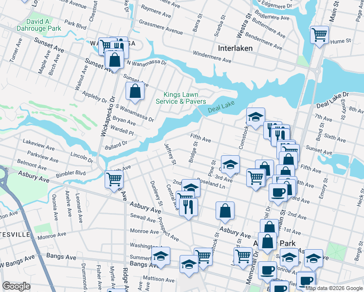 map of restaurants, bars, coffee shops, grocery stores, and more near 1319 4th Avenue in Asbury Park