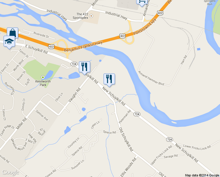 map of restaurants, bars, coffee shops, grocery stores, and more near 1479 New Schuylkill Rd in Pottstown