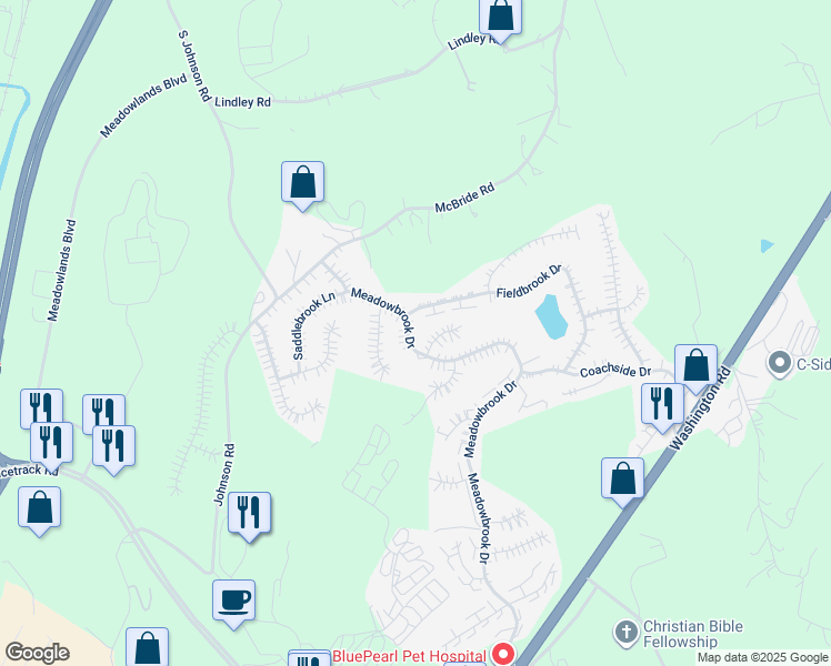 map of restaurants, bars, coffee shops, grocery stores, and more near 1069 Meadowbrook Drive in Canonsburg