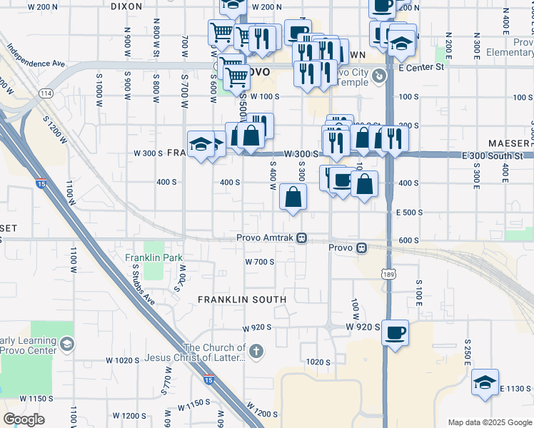 map of restaurants, bars, coffee shops, grocery stores, and more near 415 West 500 South in Provo