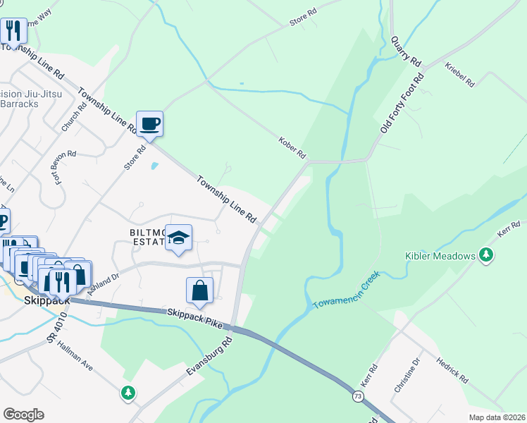 map of restaurants, bars, coffee shops, grocery stores, and more near 2460 Old Forty Foot Road in Montgomery County