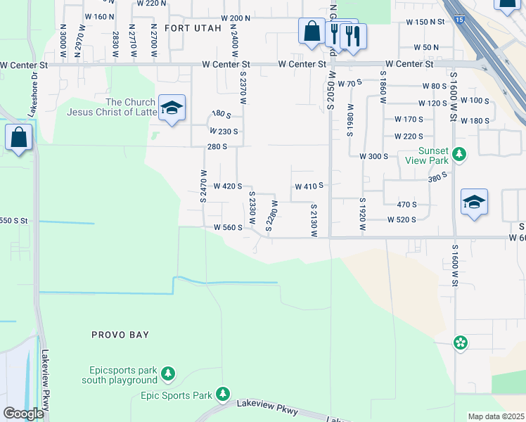 map of restaurants, bars, coffee shops, grocery stores, and more near 2313 West 490 South in Provo