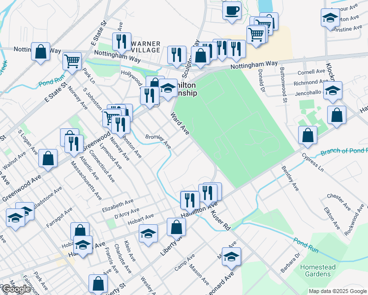 map of restaurants, bars, coffee shops, grocery stores, and more near 208 Bonnie Avenue in Hamilton Township