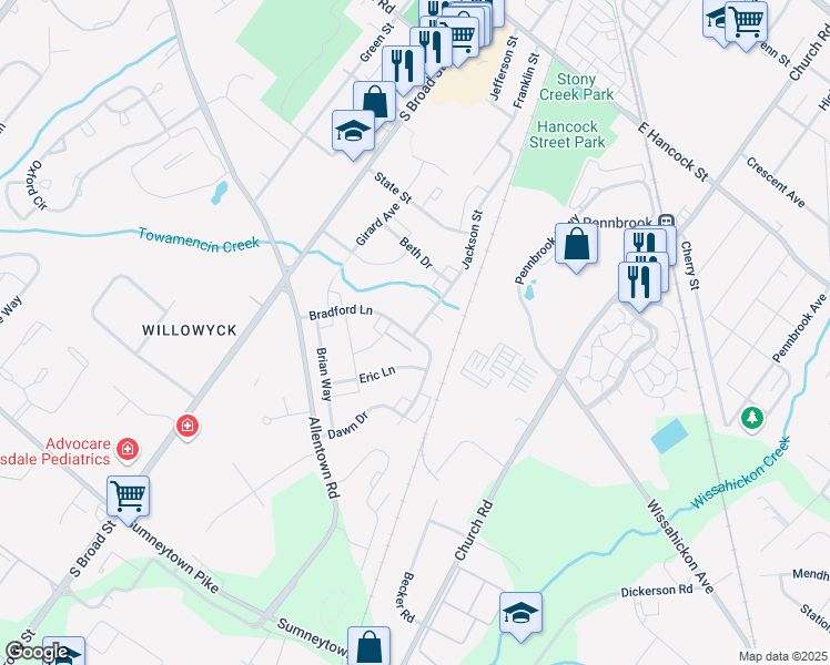 map of restaurants, bars, coffee shops, grocery stores, and more near 870 Jackson Street in Lansdale