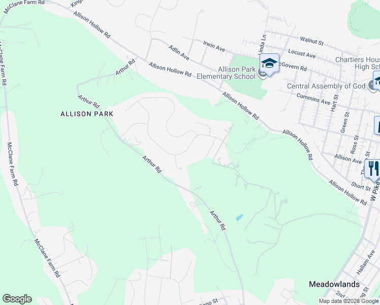 map of restaurants, bars, coffee shops, grocery stores, and more near 116 Piatt Estates Drive in Washington