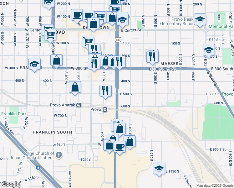 map of restaurants, bars, coffee shops, grocery stores, and more near 515 South University Avenue in Provo