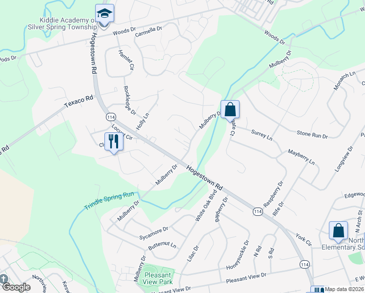 map of restaurants, bars, coffee shops, grocery stores, and more near 501 Mulberry Drive in Mechanicsburg