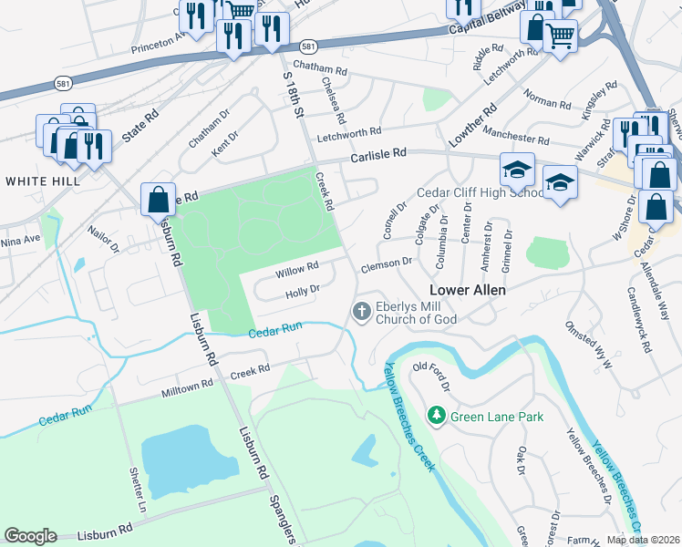 map of restaurants, bars, coffee shops, grocery stores, and more near 1870 Holly Dr in Camp Hill