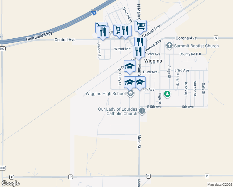 map of restaurants, bars, coffee shops, grocery stores, and more near 401 Curry Street in Wiggins