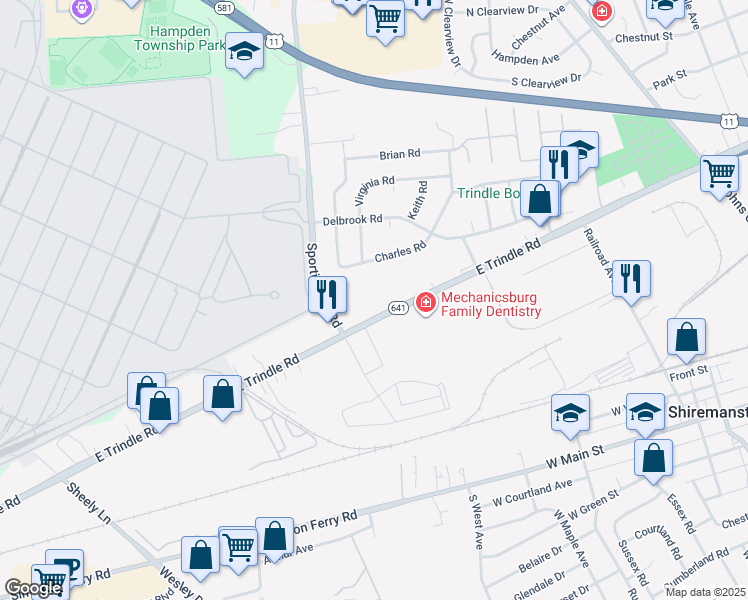map of restaurants, bars, coffee shops, grocery stores, and more near 4905 East Trindle Road in Mechanicsburg