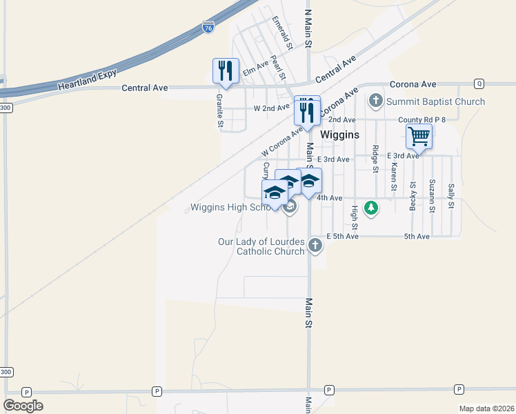 map of restaurants, bars, coffee shops, grocery stores, and more near 401 Curry Street in Wiggins
