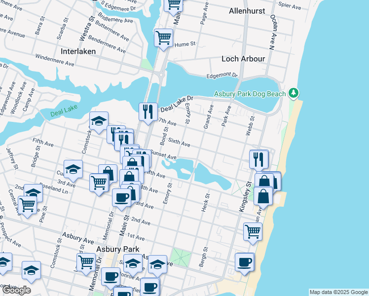 map of restaurants, bars, coffee shops, grocery stores, and more near 2000 6th Avenue in Asbury Park