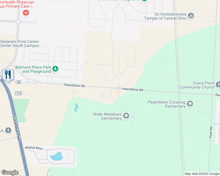 map of restaurants, bars, coffee shops, grocery stores, and more near 1040 Peachblow Road in Lewis Center