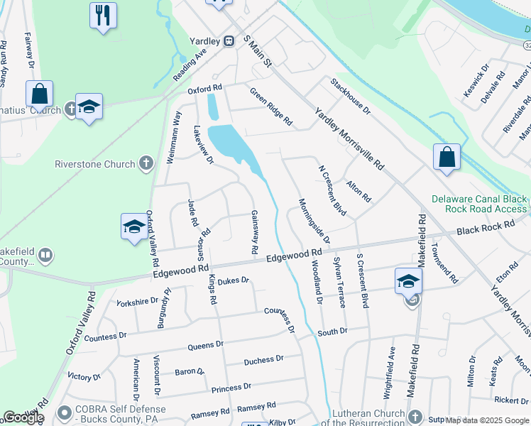 map of restaurants, bars, coffee shops, grocery stores, and more near 862 Gainsway Road in Yardley