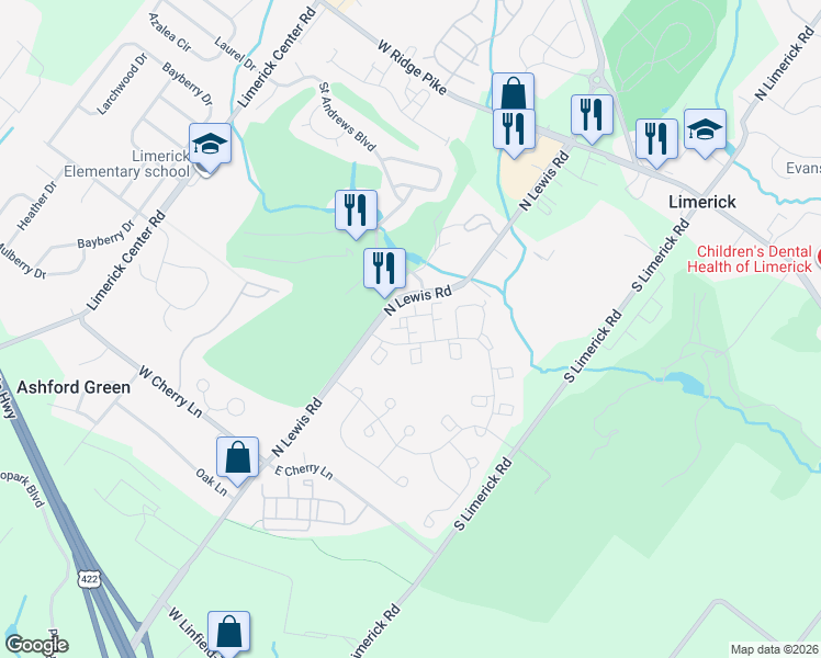 map of restaurants, bars, coffee shops, grocery stores, and more near 5903 Drawbridge Court in Royersford