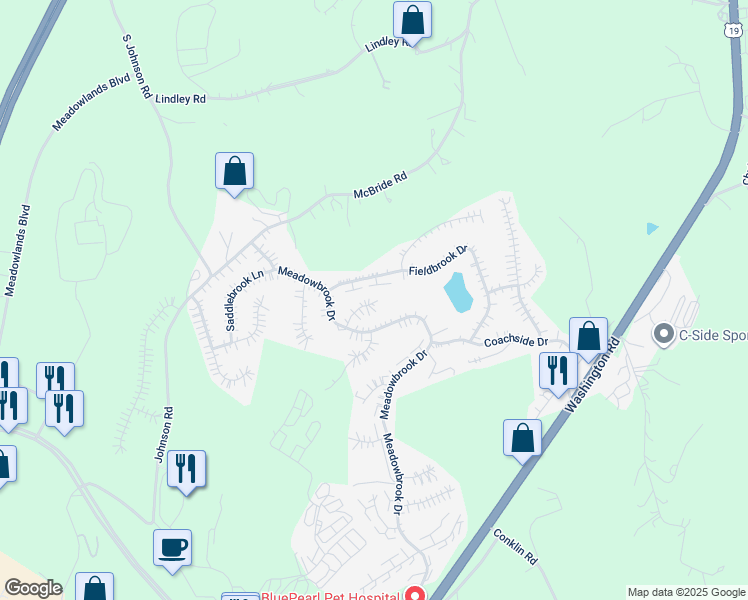 map of restaurants, bars, coffee shops, grocery stores, and more near 629 Deerwatch Drive in Canonsburg