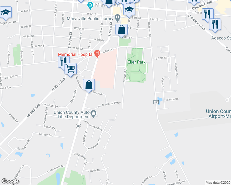 map of restaurants, bars, coffee shops, grocery stores, and more near 755 South Plum Street in Marysville