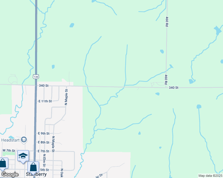map of restaurants, bars, coffee shops, grocery stores, and more near 4555 340 Street in Stanberry