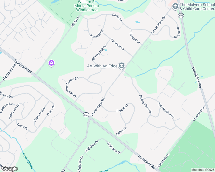 map of restaurants, bars, coffee shops, grocery stores, and more near 102 Wrights Circle in North Wales