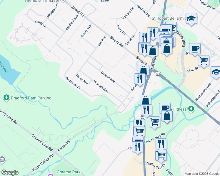 map of restaurants, bars, coffee shops, grocery stores, and more near 2161 Wodock Avenue in Warrington