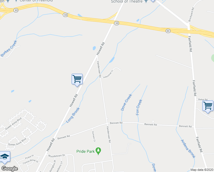 map of restaurants, bars, coffee shops, grocery stores, and more near 86 Vanderveer Road in Freehold