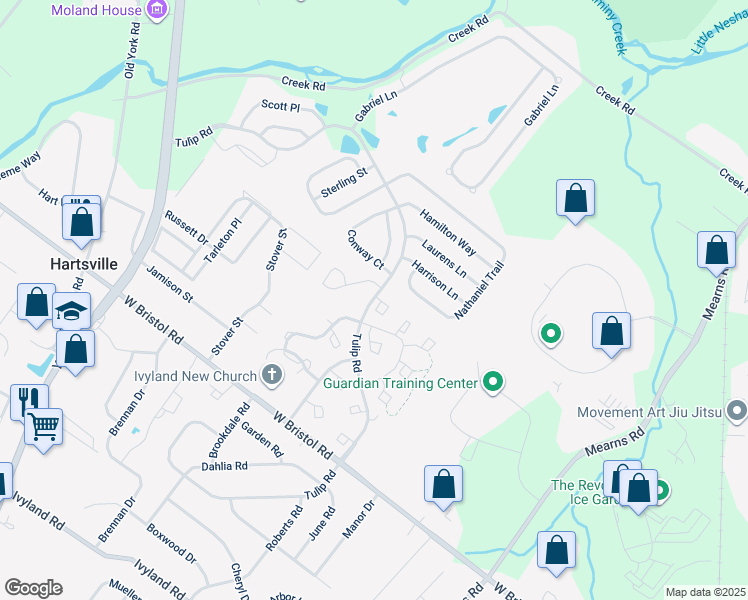 map of restaurants, bars, coffee shops, grocery stores, and more near 102 Carrington Court in Warminster