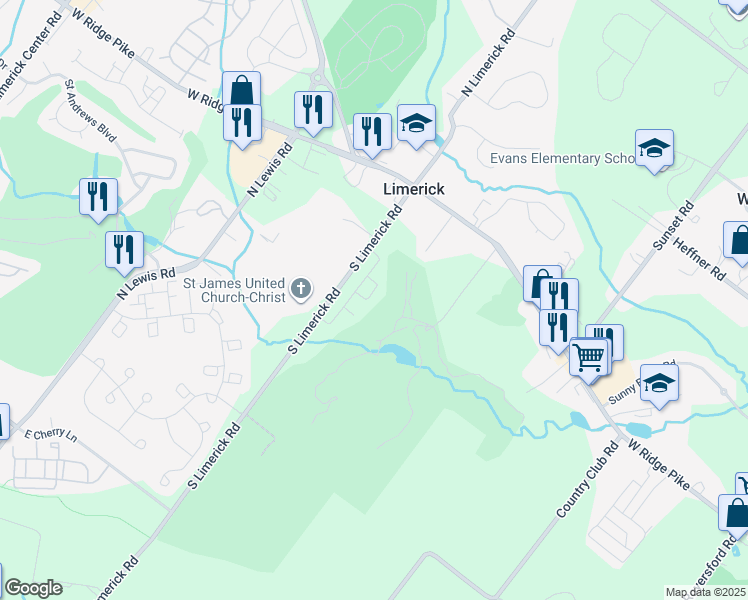 map of restaurants, bars, coffee shops, grocery stores, and more near 350-370 South Limerick Road in Royersford