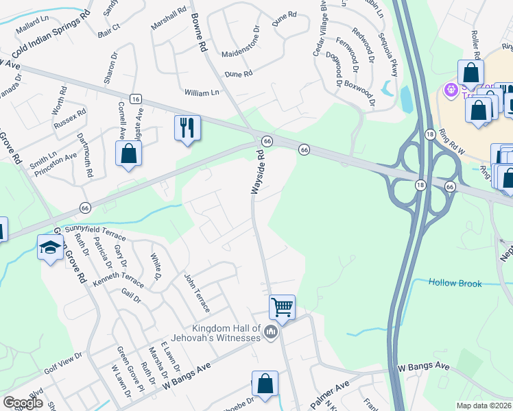 map of restaurants, bars, coffee shops, grocery stores, and more near 1 Rhodes Terrace in Neptune City