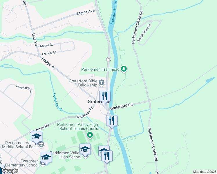 map of restaurants, bars, coffee shops, grocery stores, and more near 1058 Gravel Pike in Collegeville