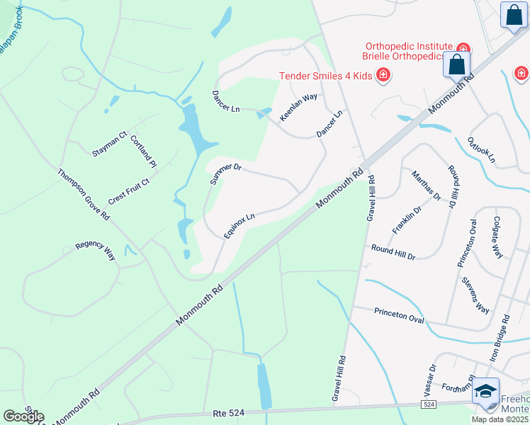 map of restaurants, bars, coffee shops, grocery stores, and more near 13 Equinox Lane in Freehold