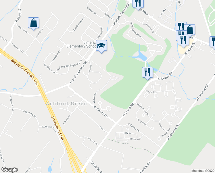 map of restaurants, bars, coffee shops, grocery stores, and more near 89 Walker Road in Royersford