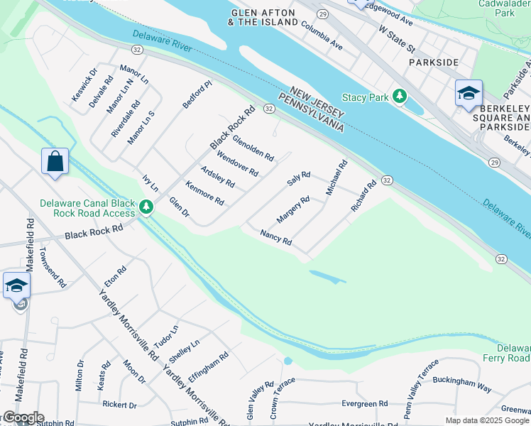 map of restaurants, bars, coffee shops, grocery stores, and more near 378 Saly Road in Yardley