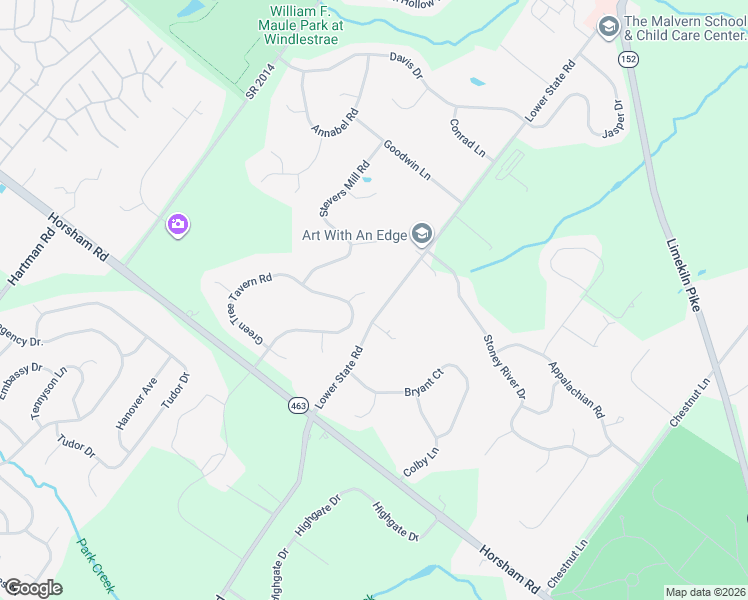 map of restaurants, bars, coffee shops, grocery stores, and more near 102 Wrights Circle in North Wales