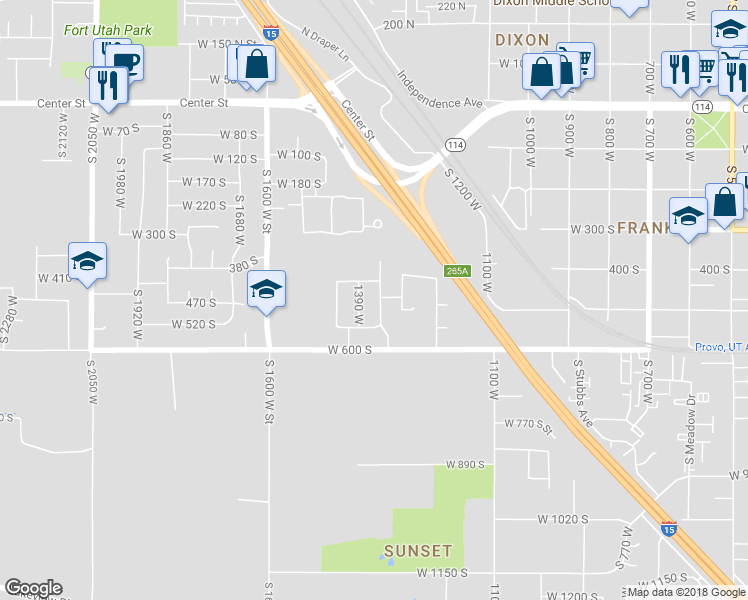 map of restaurants, bars, coffee shops, grocery stores, and more near 478 South 1330 West Street in Provo