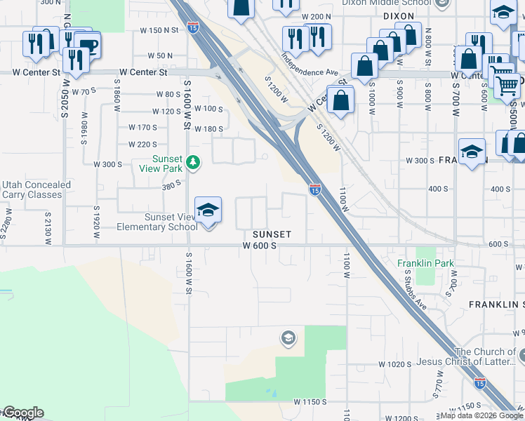 map of restaurants, bars, coffee shops, grocery stores, and more near 478 South 1330 West Street in Provo