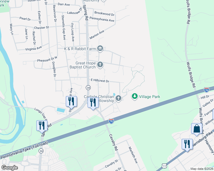 map of restaurants, bars, coffee shops, grocery stores, and more near 1826 Ridgeview Drive in Carlisle