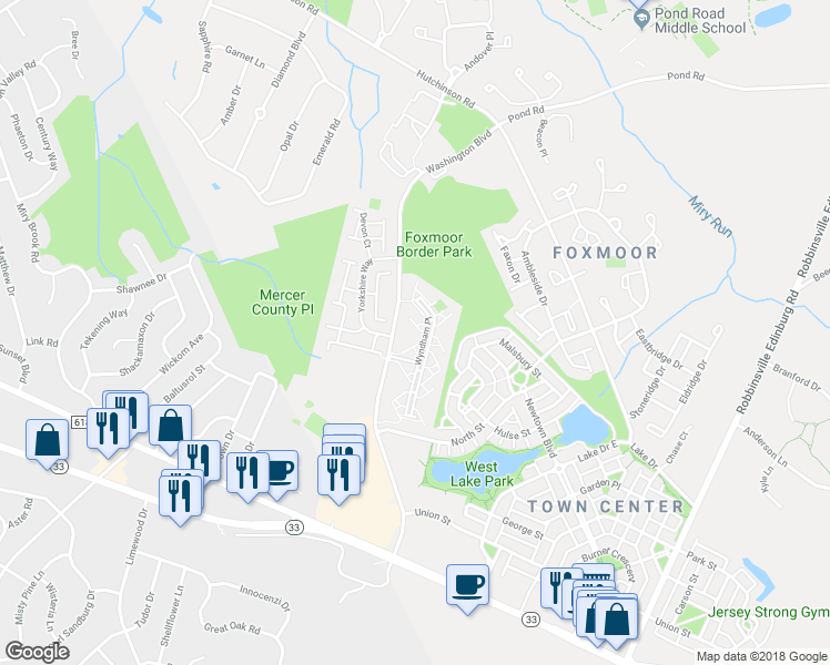 map of restaurants, bars, coffee shops, grocery stores, and more near 212 Wyndham Place in Trenton