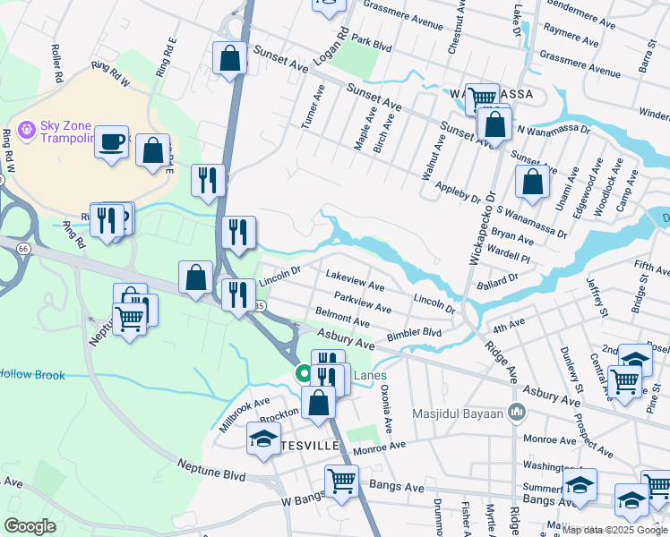 map of restaurants, bars, coffee shops, grocery stores, and more near 315 Lakeview Avenue in Monmouth County