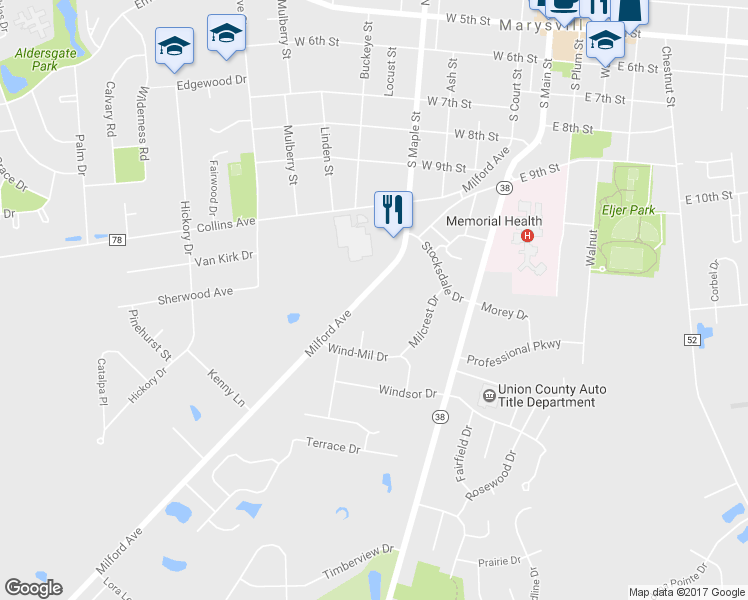 map of restaurants, bars, coffee shops, grocery stores, and more near 754 Milford Avenue in Marysville