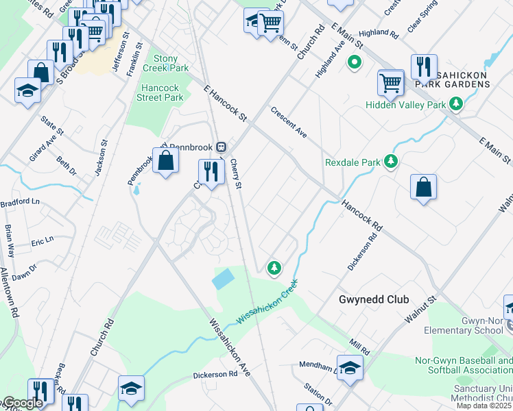 map of restaurants, bars, coffee shops, grocery stores, and more near 709 Webster Avenue in Lansdale