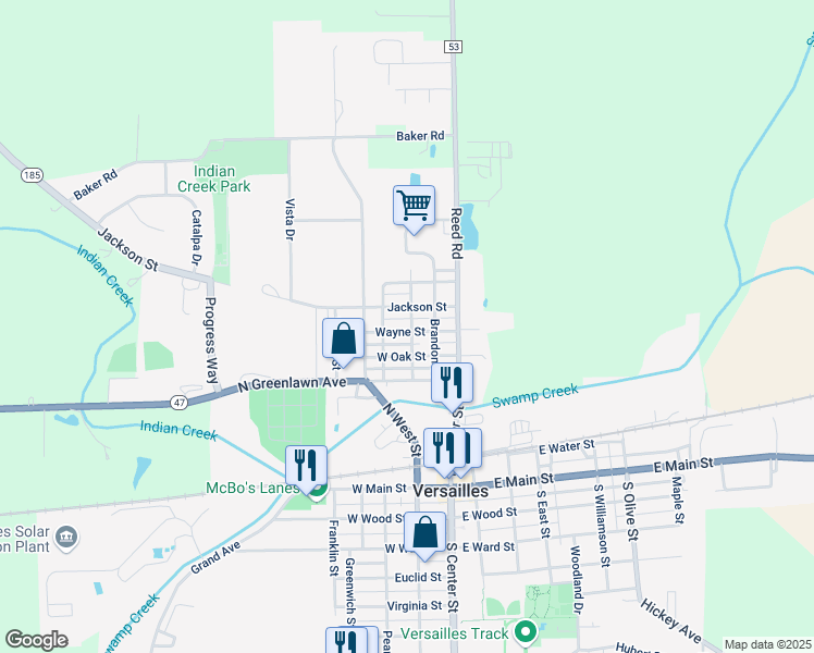 map of restaurants, bars, coffee shops, grocery stores, and more near 428 Washington Street in Versailles