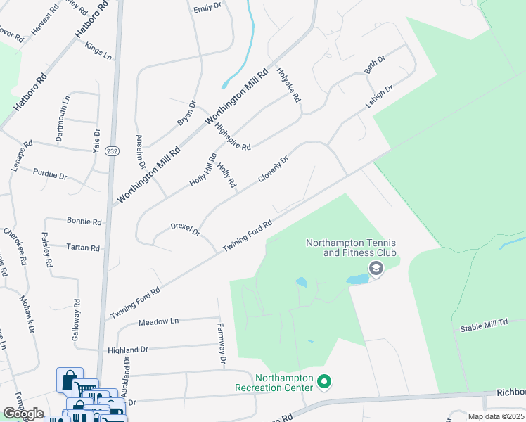 map of restaurants, bars, coffee shops, grocery stores, and more near 253 Twining Ford Road in Richboro