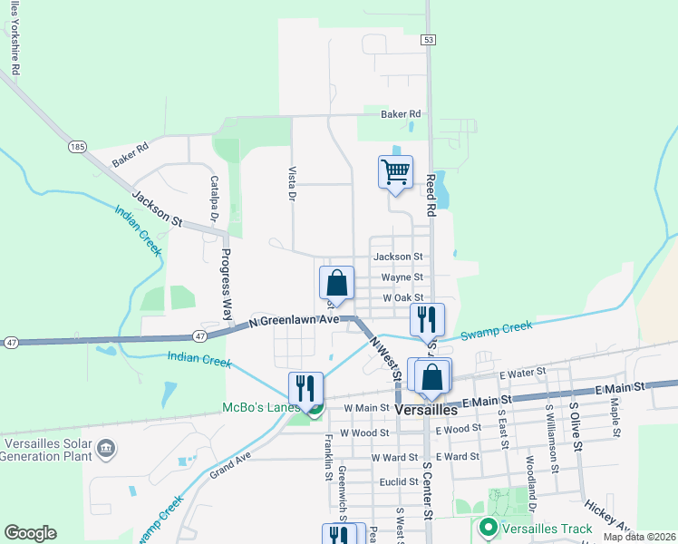 map of restaurants, bars, coffee shops, grocery stores, and more near 378 Warren Street in Versailles