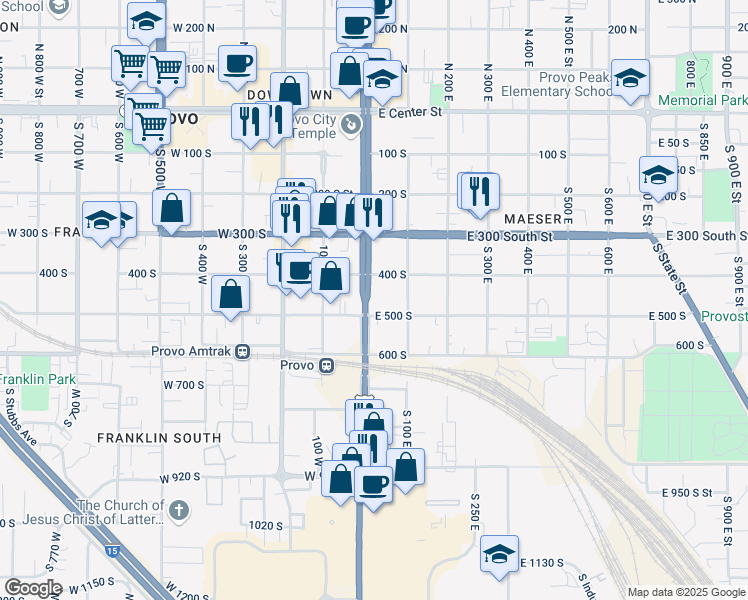 map of restaurants, bars, coffee shops, grocery stores, and more near 515 South University Avenue in Provo