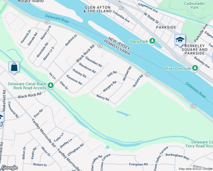 map of restaurants, bars, coffee shops, grocery stores, and more near 348 Margery Road in Yardley