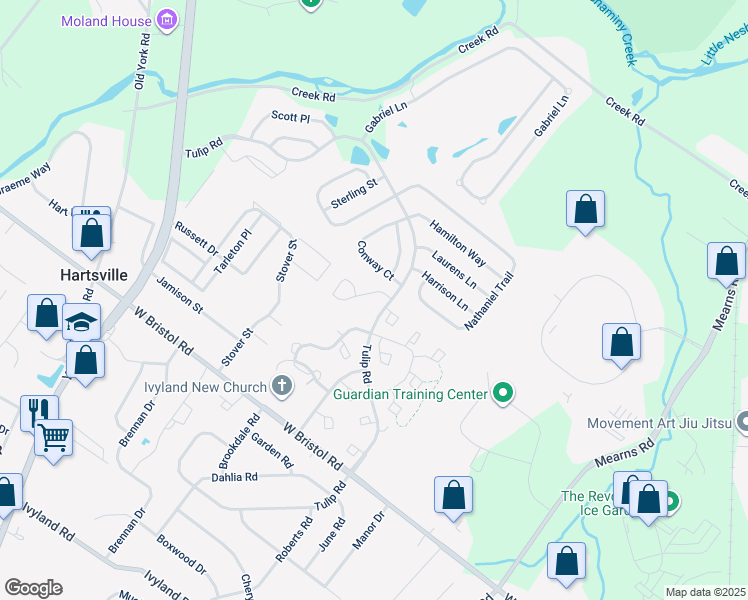 map of restaurants, bars, coffee shops, grocery stores, and more near 102 Carrington Court in Warminster